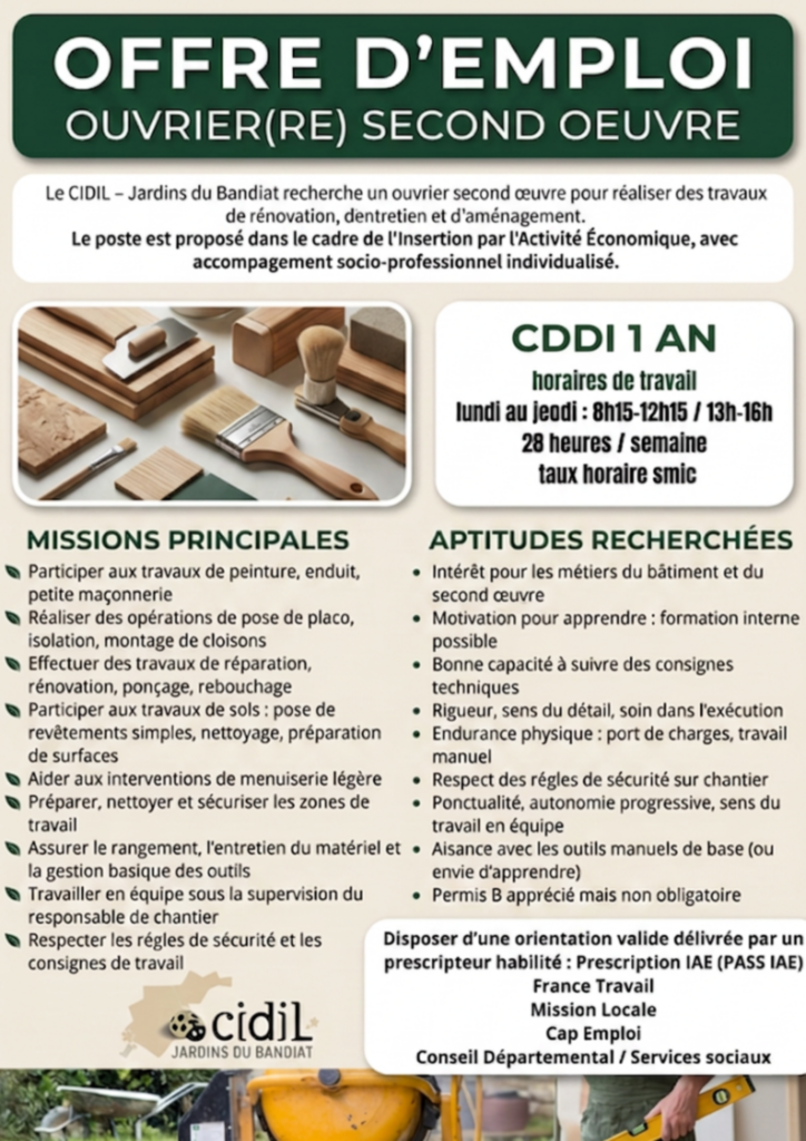 offre d'emploi Bâtiment second oeuvre