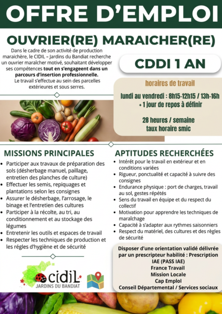 Offre d'emploi ouvrier Maraicher