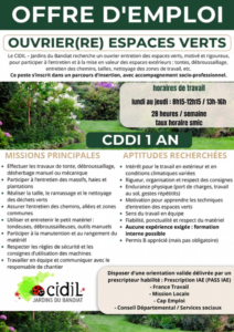 Offre d'emploi entretien Espaces Verts